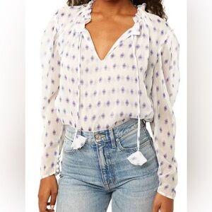 Misa Los Angeles XS Women Leta Boho semi sheer white blouse oval purple pattern